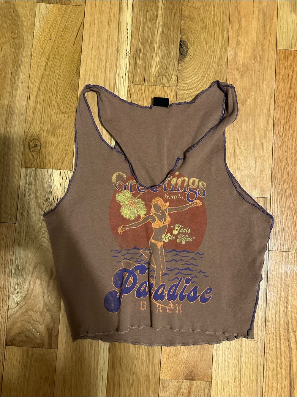 Urban Outfitters Brown Graphic Crop Tank with Paradise Print
